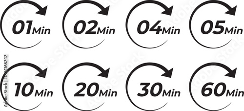 Minute timer countdown clock time vector icon set