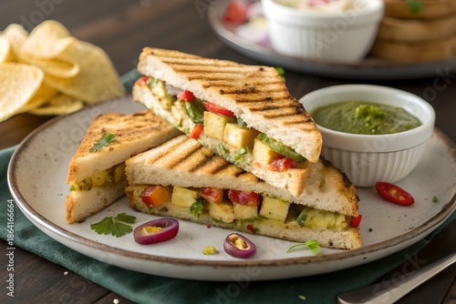 Grilled Paneer Sandwich Close-Up | Spicy Indian Paneer Sandwich Food Photography