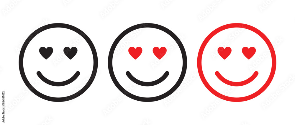 © Frenzy Studio - Happy smiley face with heart eyes or emotion line art icon for apps and websites, love smiley