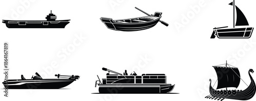 collection of various boat silhouettes on white background
