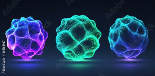 Three vibrant, abstract, glowing spheres