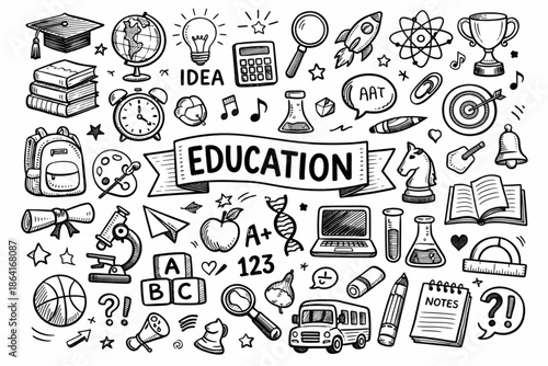 Education Concept Thinking Doodles Icon Set – Vector Illustration for Learning and Study