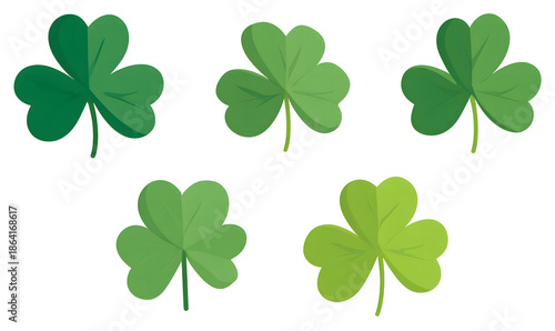 A collection of vibrant green clover leaves against a dark background