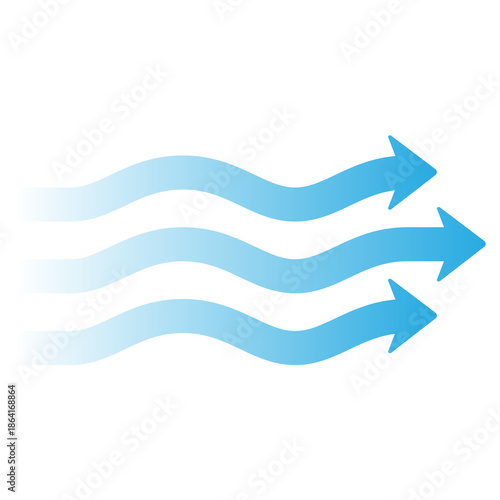 Fotografi Blue Air Flow Arrow Icon, Wavy Wind Lines with Direction Arrows, Ventilation and