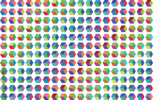 Vibrant multicolored hexagons pattern on white background, geometric shapes illustration, colorful cubes texture, abstract design element, cube mosaic, 3d effect, graphic