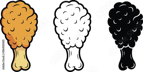 Fried chicken silhouette & Outline and illustration set isolated on transparent background