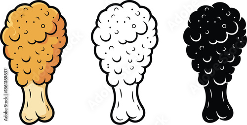 Fried chicken silhouette & Outline and illustration set isolated on transparent background