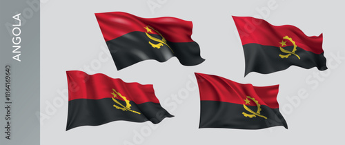 Angola waving flag set of vector illustration. Orange white green  of Angolan wavy realistic flag as a patriotic symbol
