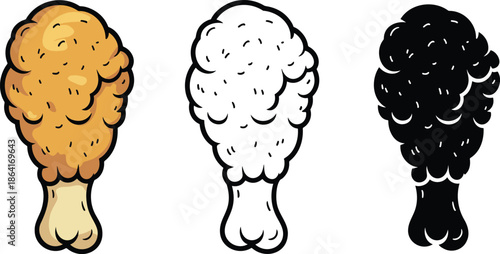 Fried chicken silhouette & Outline and illustration set isolated on transparent background