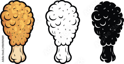 Fried chicken silhouette & Outline and illustration set isolated on transparent background
