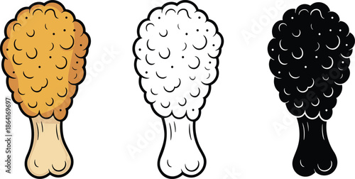 Fried chicken silhouette & Outline and illustration set isolated on transparent background