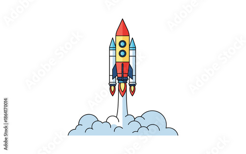 Cartoon Rocket Launching into Space