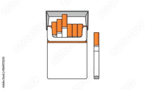 Cigarette Pack Illustration with Open Box and Cigarette