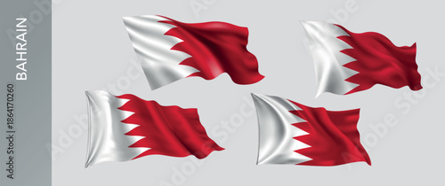 Bahrain waving flag set of vector illustration. White red of Bahraini wavy realistic flag as a patriotic symbol