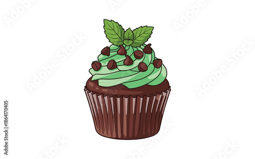 Chocolate Cupcake with Mint Frosting Illustration