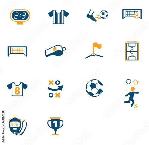 Sports icons depicting various elements related to soccer and competition