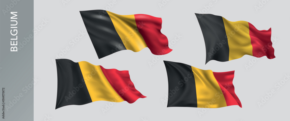 custom made wallpaper toronto digitalBelgium waving flag set of vector illustration. Yellow red of Belgian wavy realistic flag as a patriotic symbol