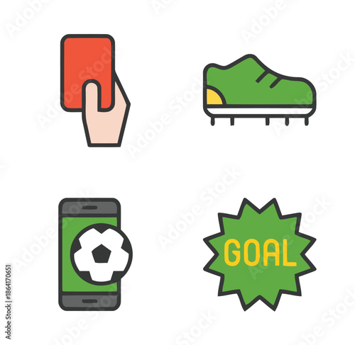 A soccer scene depicted through modern icons displayed on a clean white background