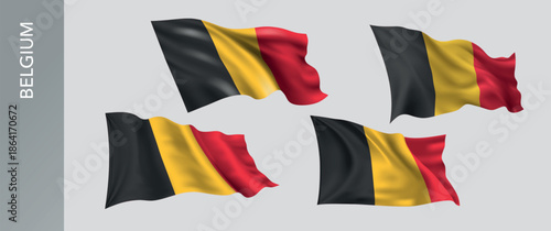 Belgium waving flag set of vector illustration. Yellow red of Belgian wavy realistic flag as a patriotic symbol