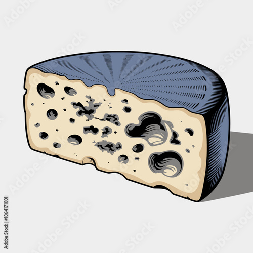 An artistic representation of a piece of blue cheese exhibiting distinct mold patterns, showcasing the uniqueness of cheese varieties and their textures.
