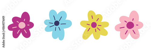 Cute Hand Drawn Flower Set in Flat Style