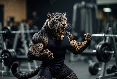 Muscular Leopard Bodybuilder in Gym