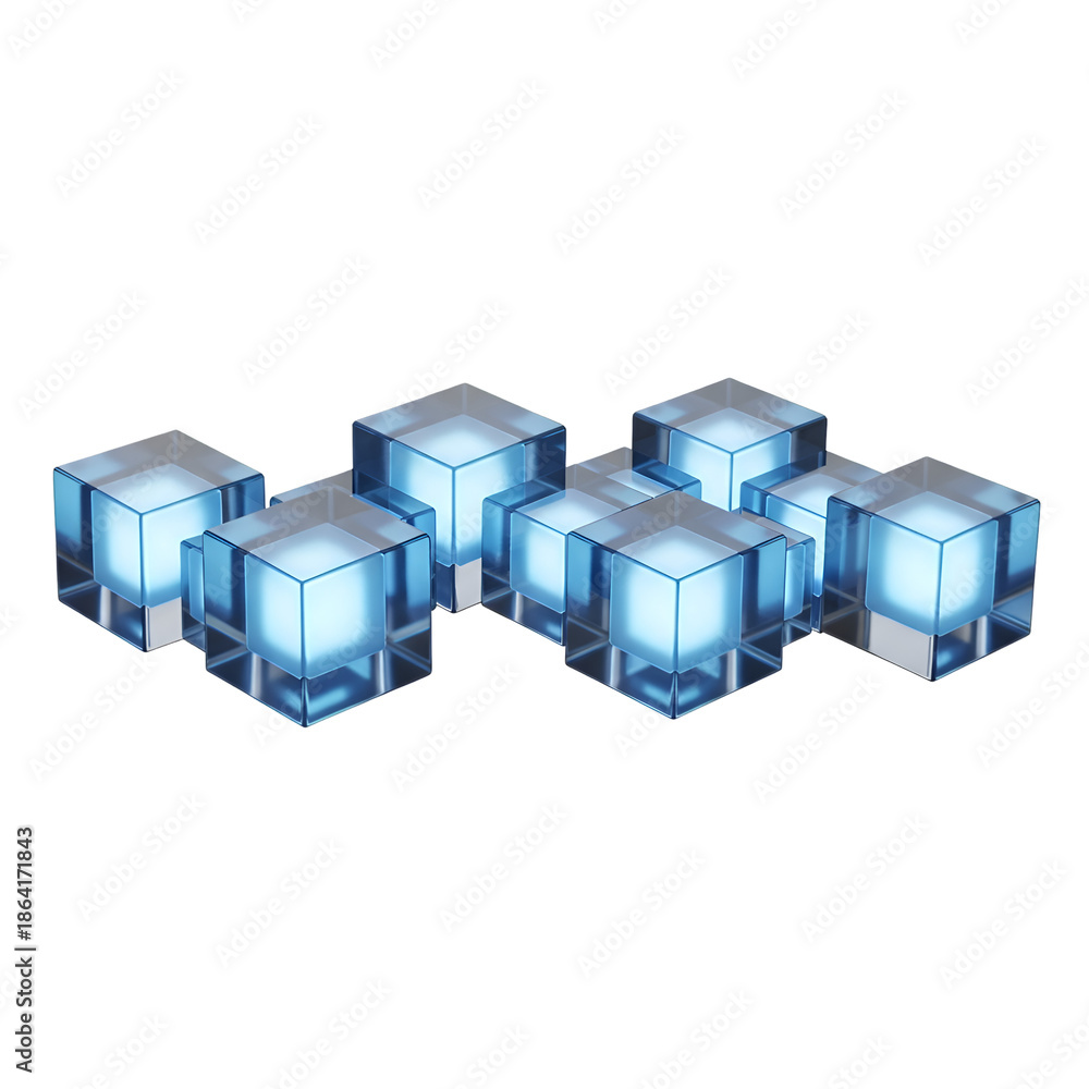 Obraz premium Blue Glass Cubes with Reflections and Transparency.