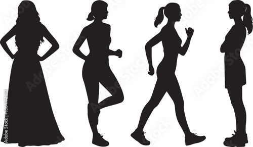 Diverse female silhouettes showcasing various body types fitness and fashion styles silhouette