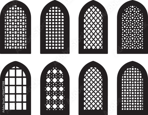 A collection of ornate gothic window designs with varying patterns