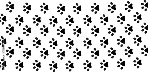 Graphic illustration of panda paw prints, black animal tracks silhouette isolated on white background