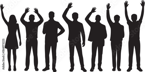 Group of diverse people silhouettes waving and talking on phone women