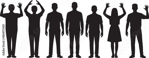 Group of diverse people silhouettes waving and talking on phone women