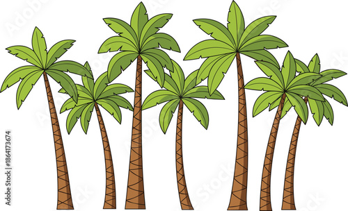 Palm trees tropical set summer island beach vacation nature cartoon vector illustration