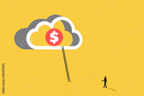 Cloud-based accounting software, digital investment platforms, and long-term financial dreaming. The ladder symbolizes the step-by-step approach required to reach lofty financial targets and the acces