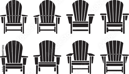 Holiday and Comfort Chair Silhouettes Vector, Adirondack, Deck, and Garden Furniture Icons Set for Relaxation and Beach Graphics