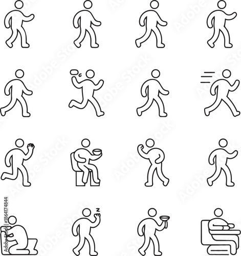 People Activity Outline Icons Representing Everyday Lifestyle