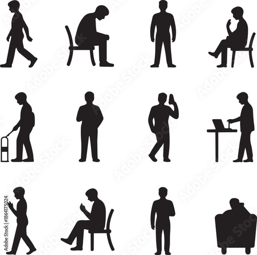 People Activities Silhouette Set Illustrating Everyday Human Life