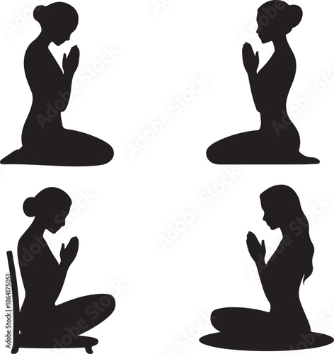 Silhouettes of women in prayer or meditation poses a calming visual