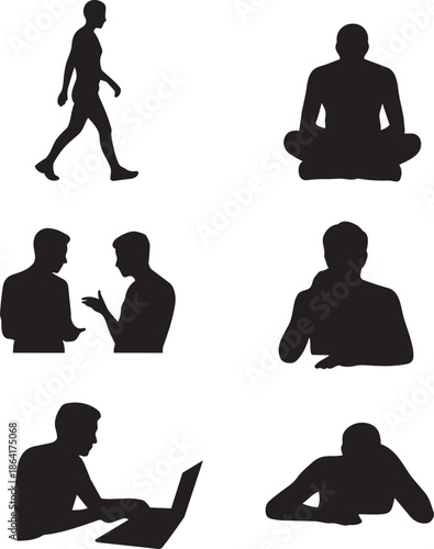 Daily Life Human Silhouette Scenes Showing Common Activities