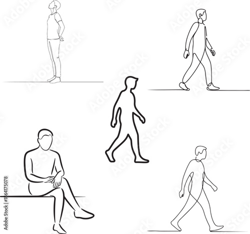 Walking and Sitting Human Outline Figures Showing Regular Activities