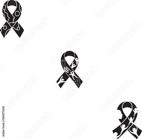 Abstract Cancer Awareness Ribbon Silhouette Collection with Human Elements