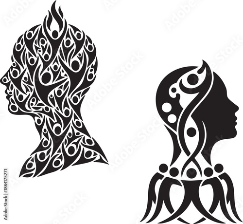Decorative Human Profile Silhouette Symbolizing Health and Awareness