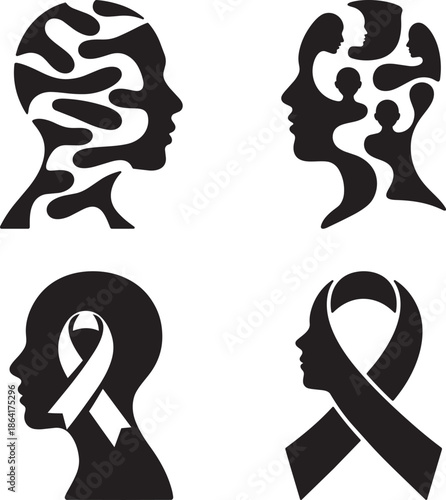 Abstract Human Head Silhouette Representing Cancer Awareness and Mental Health