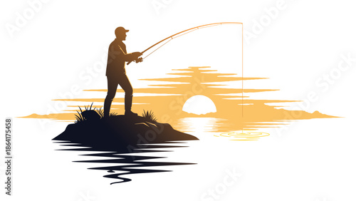 world fishing day vector art, fishing man silhouette, flat design, isolated on white