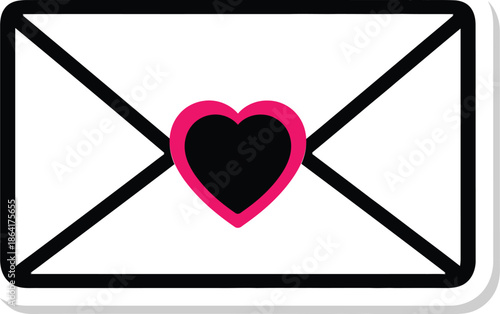 Love letter envelope with heart romantic message icon.