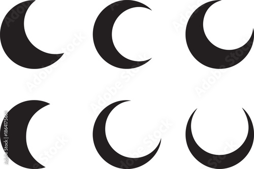 Various phases of the moon depicted as black crescent shapes