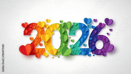 Rainbow colorful hearts 2026 new year celebration background