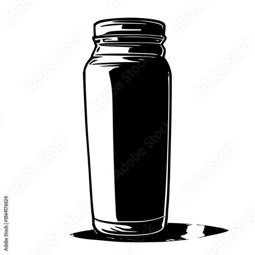 Wide-mouth insulated Hydro Flask line art in minimalist black vector style, isolated on white background for clean product illustration and branding