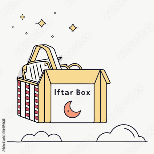 Vibrant iftar box with food and crescent moon design