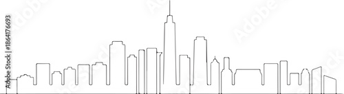 Modern cityscape continuous one line vector drawing. Metropolis architecture panoramic landscape. Dubai skyscrapers hand drawn silhouette. Apartment buildings isolated minimalistic illustration